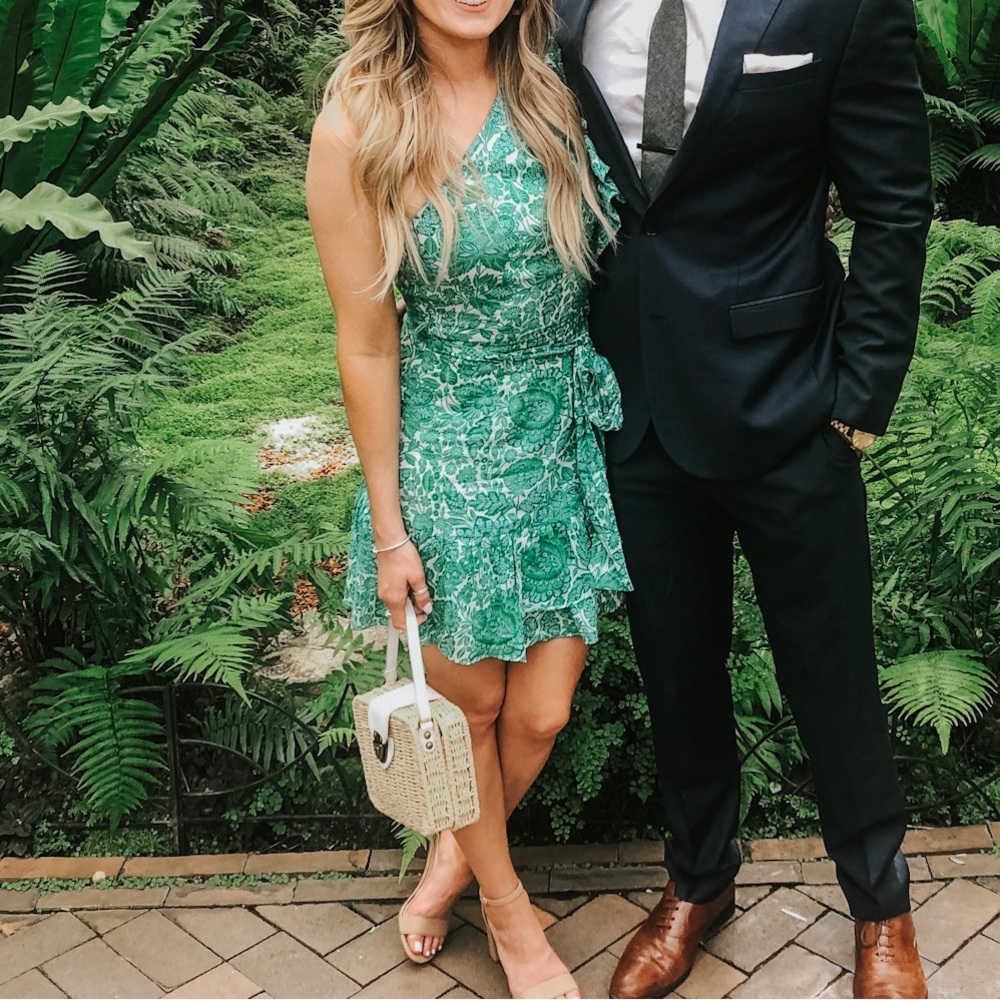 Green One Shoulder Ruffle Dress